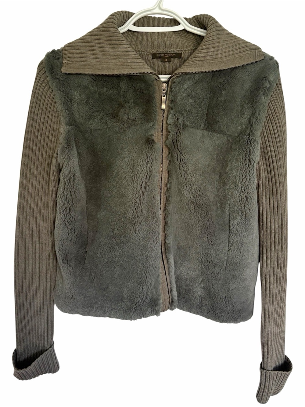 Louis Vuitton Grey Lambskin & Knit Zip Jacket Size S
